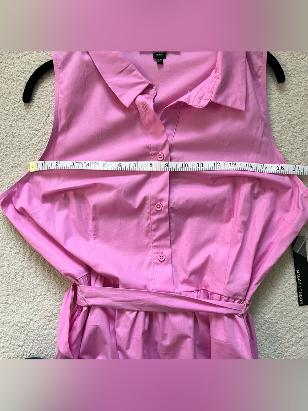 Maggy London Vibrant Pink Sleeveless Maxi Shirt Dress with Belt - Picture 15 of 15